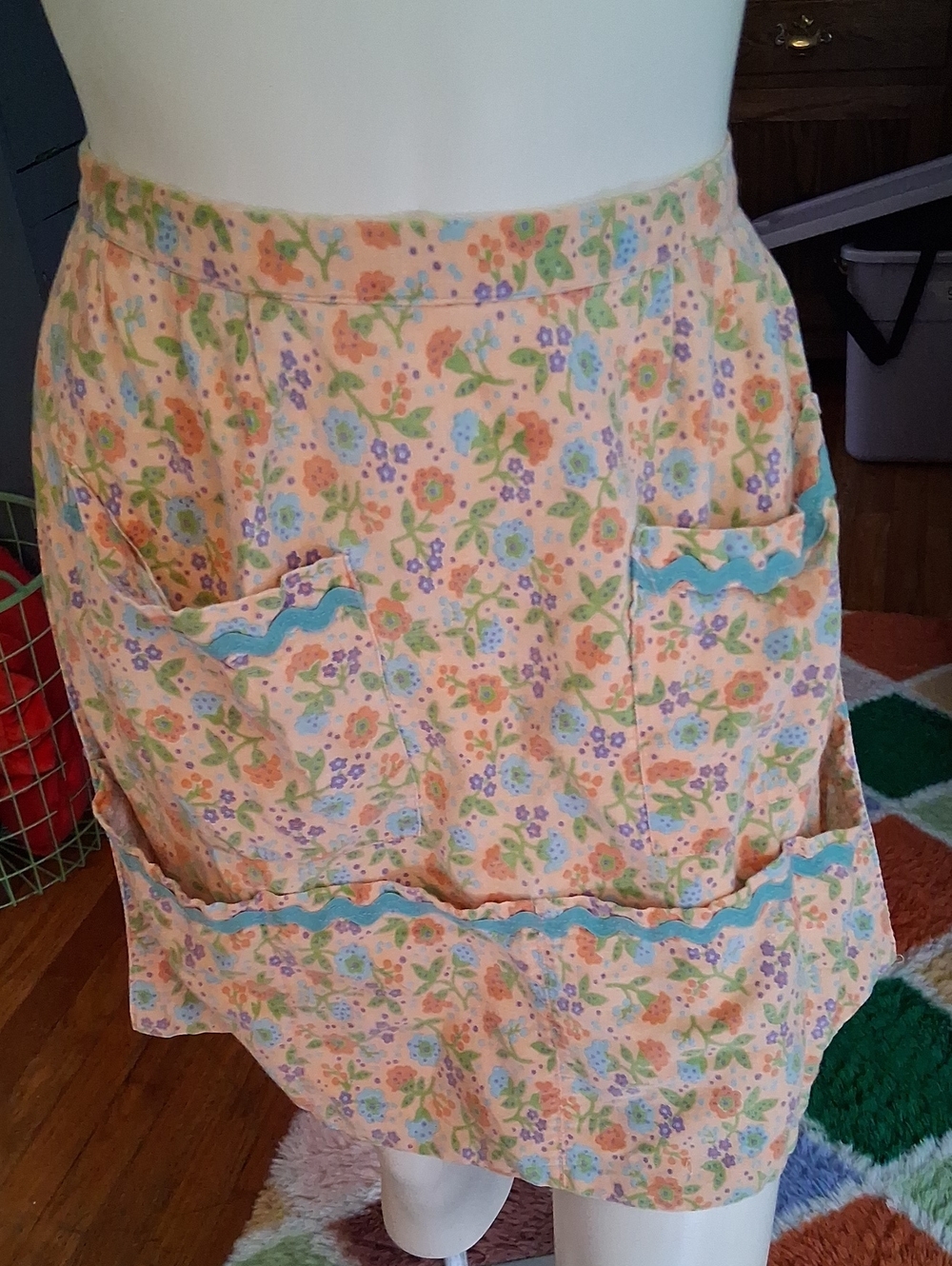 Vintage Floral Peach Cotton Apron